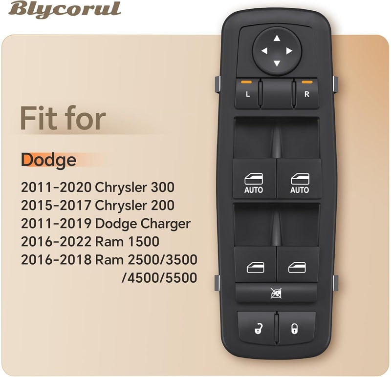 Blycorul Master Power Window Switch Driver Side Replacement for 2011-2020 Chrysler 300 Chrysler 200, 2011-2019 Dodge Charger, 2016-2022 Ram 1500/2500/3500 - Replaces OEM 68139805AB, 56046823AE - Image 2